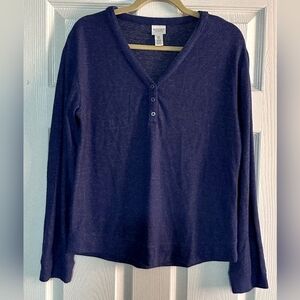 Weekends by Chico's soft cozy blue pullover Henley top Tee 0